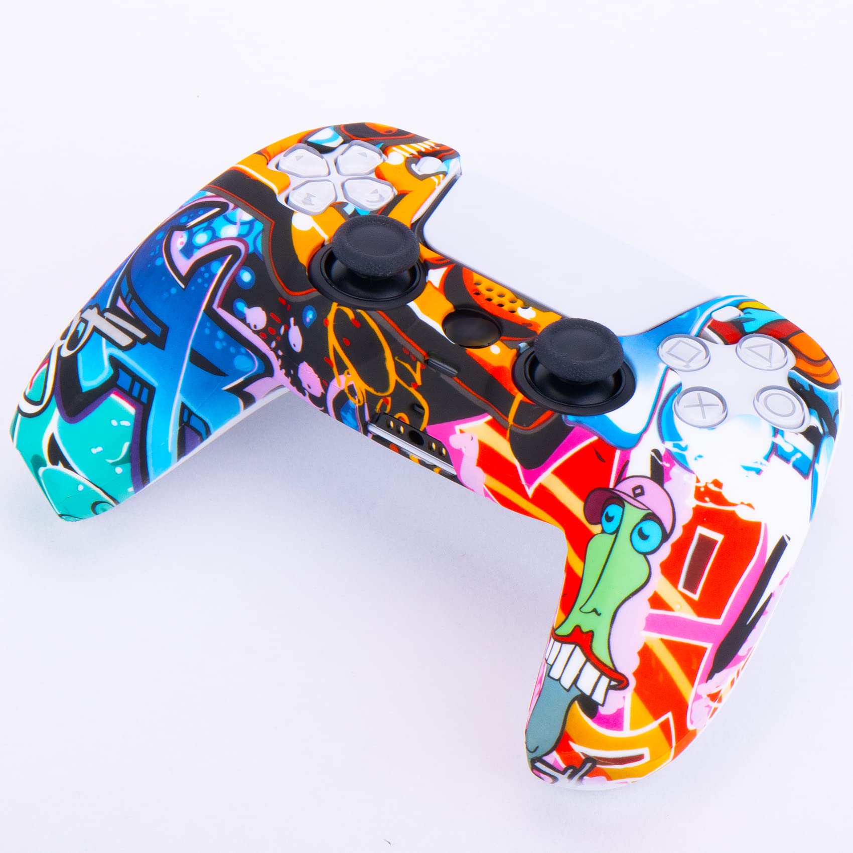 YoRHa Printed Silicone Thickened Skin Case (Comic Graffiti) for PS5 Controller with 10 Thumb Grip Caps - Durable Protection & Enhanced Grip for Gaming, Streaming & Esports