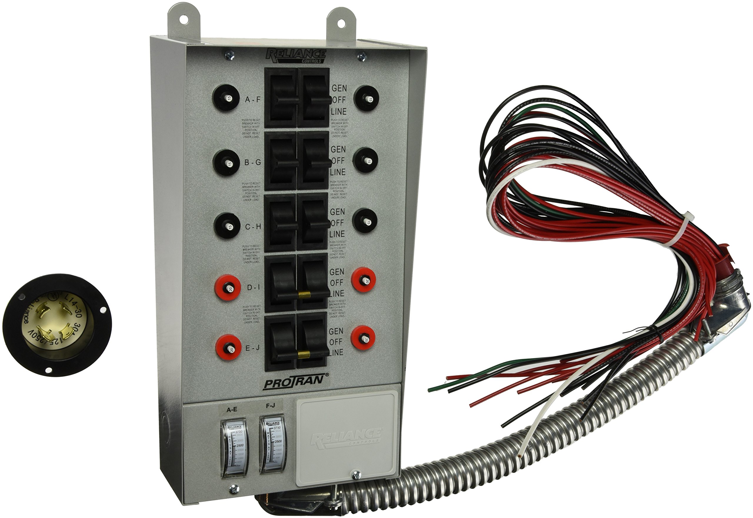 Reliance Controls 30310A Pro/Tran 10-Circuit 30-Amp Indoor Generator Transfer Switch - Power Backup for Home & Business During Outages