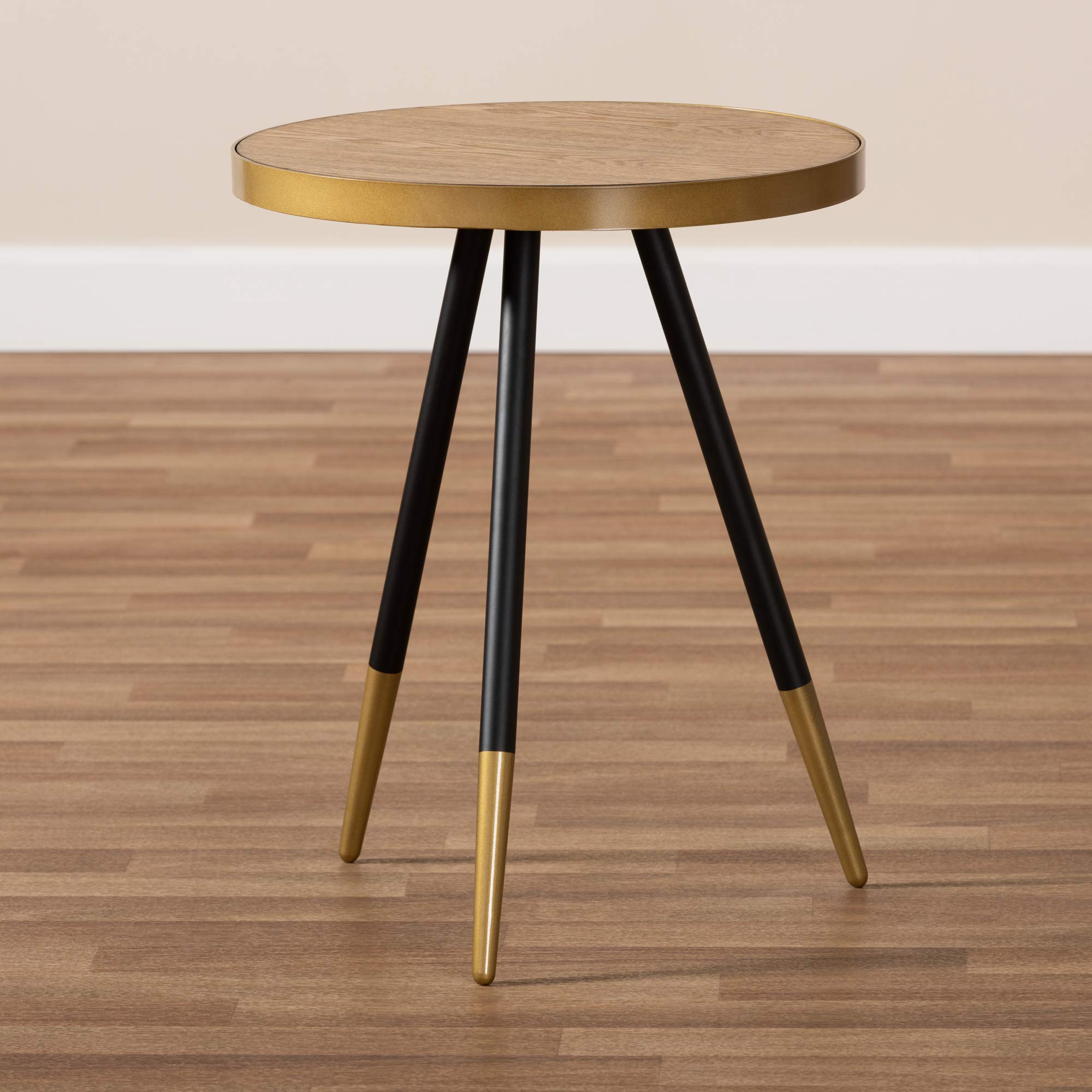 Baxton Studio Modern End Table - Walnut, Black & Gold Finish - Perfect for Living Room, Bedroom or Office Side Table