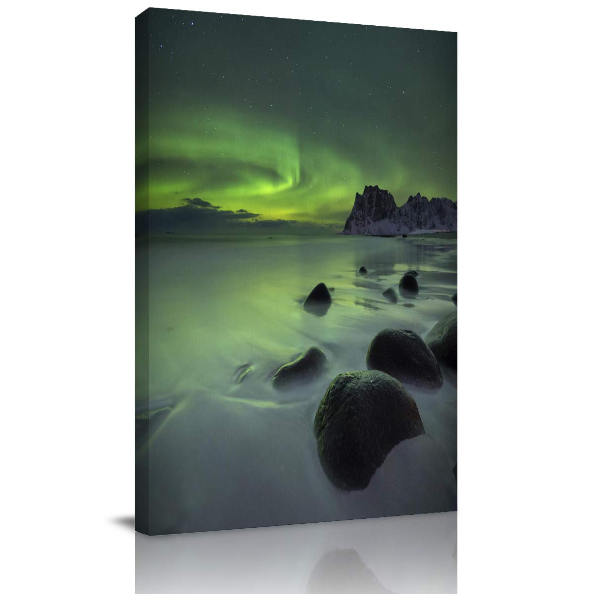 Starry Sky Canvas Wall Art - Green Dreamy Polar Landscape Abstract Painting Print, Framed Ready to Hang (24x36 Inches) - Perfect for Bedroom, Bathroom & Kitchen Decor - Ideal Gift for Nature Lovers & Home Styling