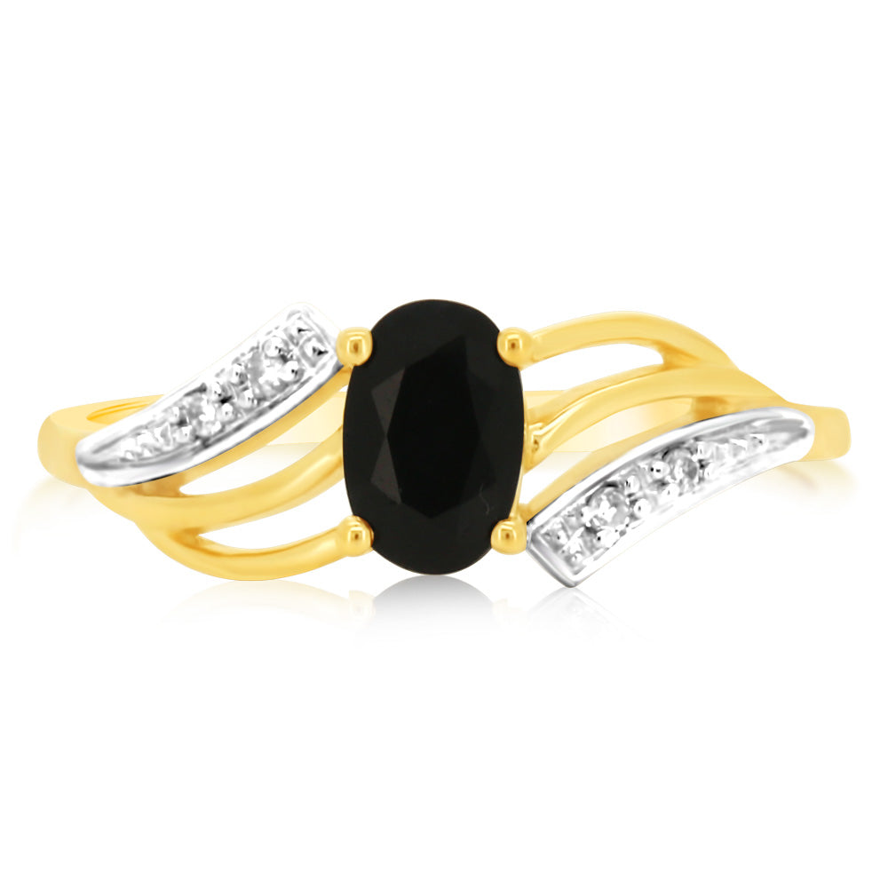 0.65 Carat Natural Sapphire & Diamond Ring in 9K Yellow Gold - Elegant Engagement, Wedding, Anniversary Jewelry Gift for Women
