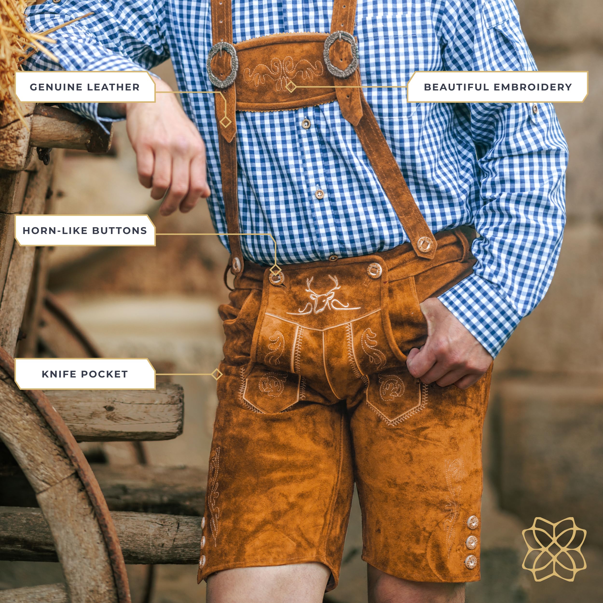Authentic German Lederhosen for Men - Genuine Leather Bavarian Short Light Brown Oktoberfest Outfit | Perfect for Oktoberfest, Beer Festivals & Cultural Events
