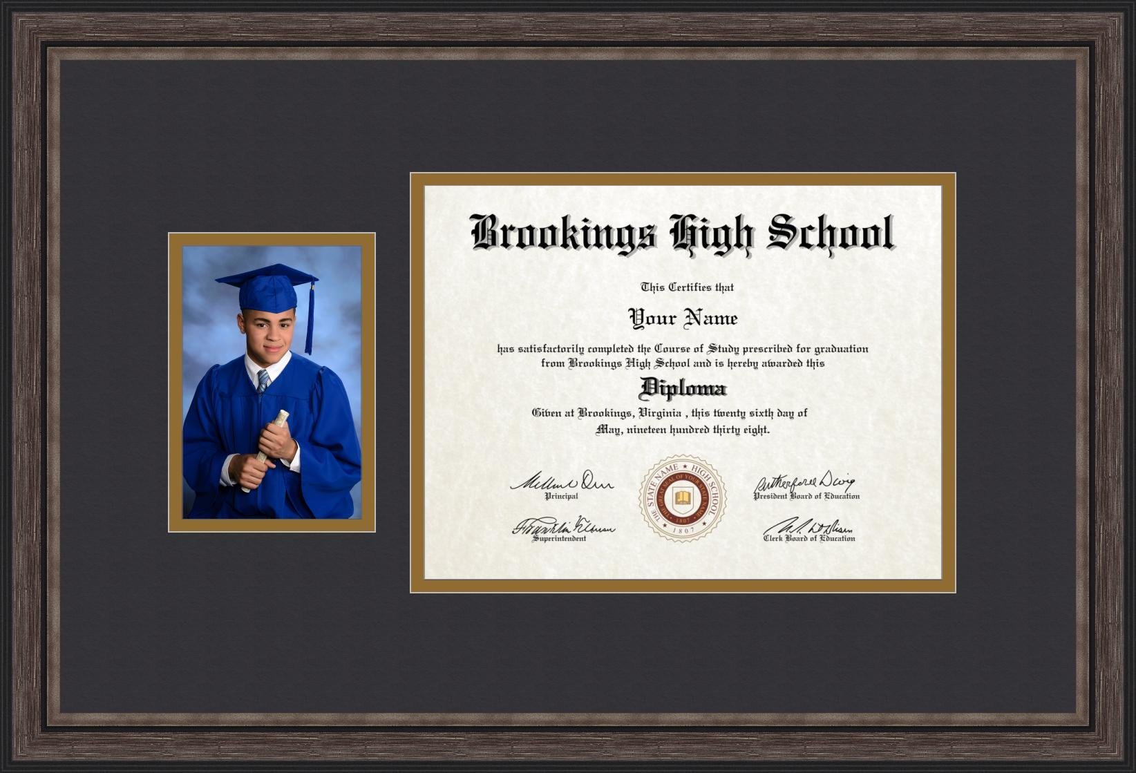 ArtToFrames 8.5x11 Diploma Frame with 4x6 Photo Opening - Grey & Black Display Frame for Graduation Diplomas, Certificates, and Family Photos - Perfect for Home, Office, or Gift Giving