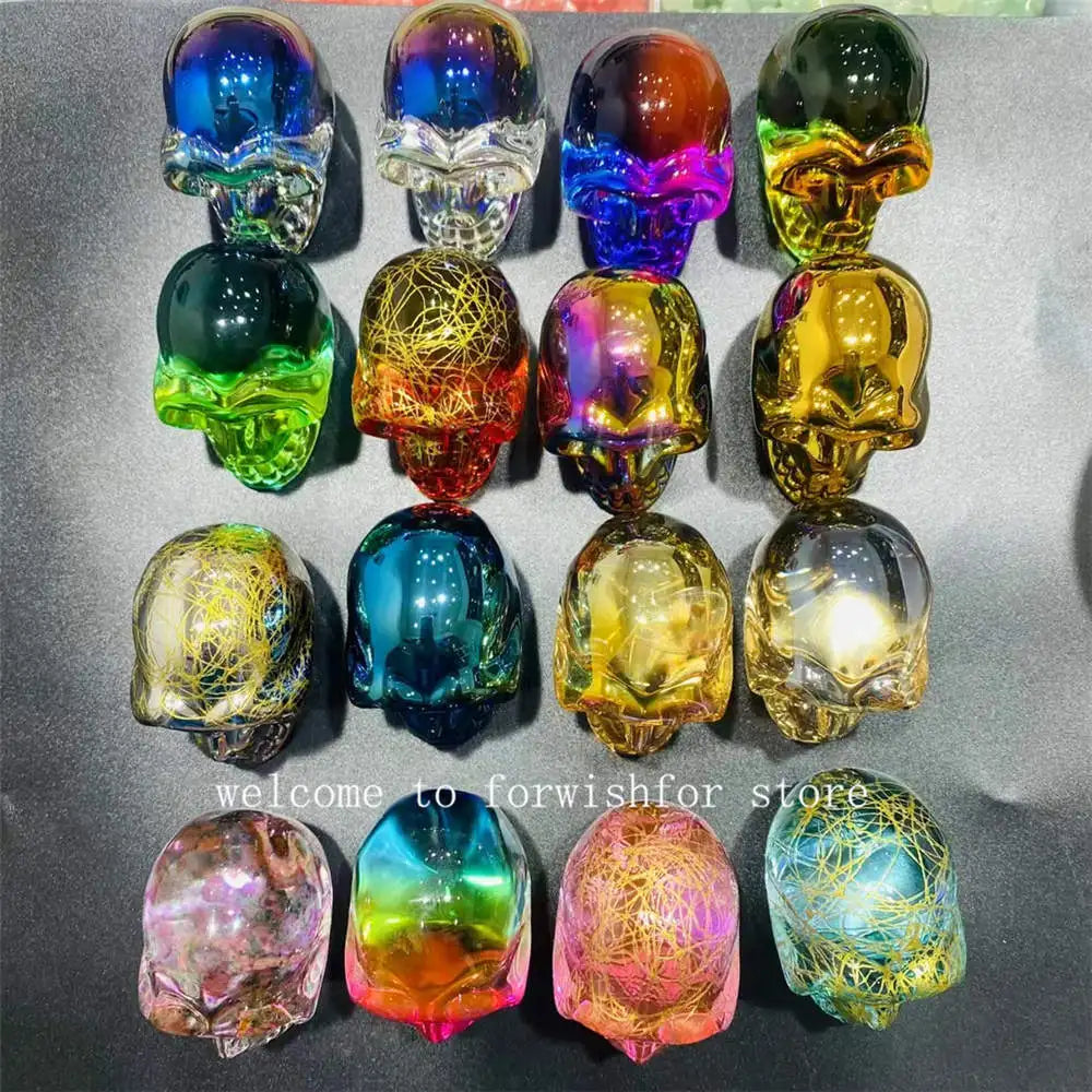 Natural Sakura Agate Skull Plated Color Halo Head Bone - Spiritual Home Decor, Gothic Altar Piece, Witchcraft Supplies, Meditation & Healing Crystal Display for Halloween, Wiccan Altar & Dark Aesthetic Decorations