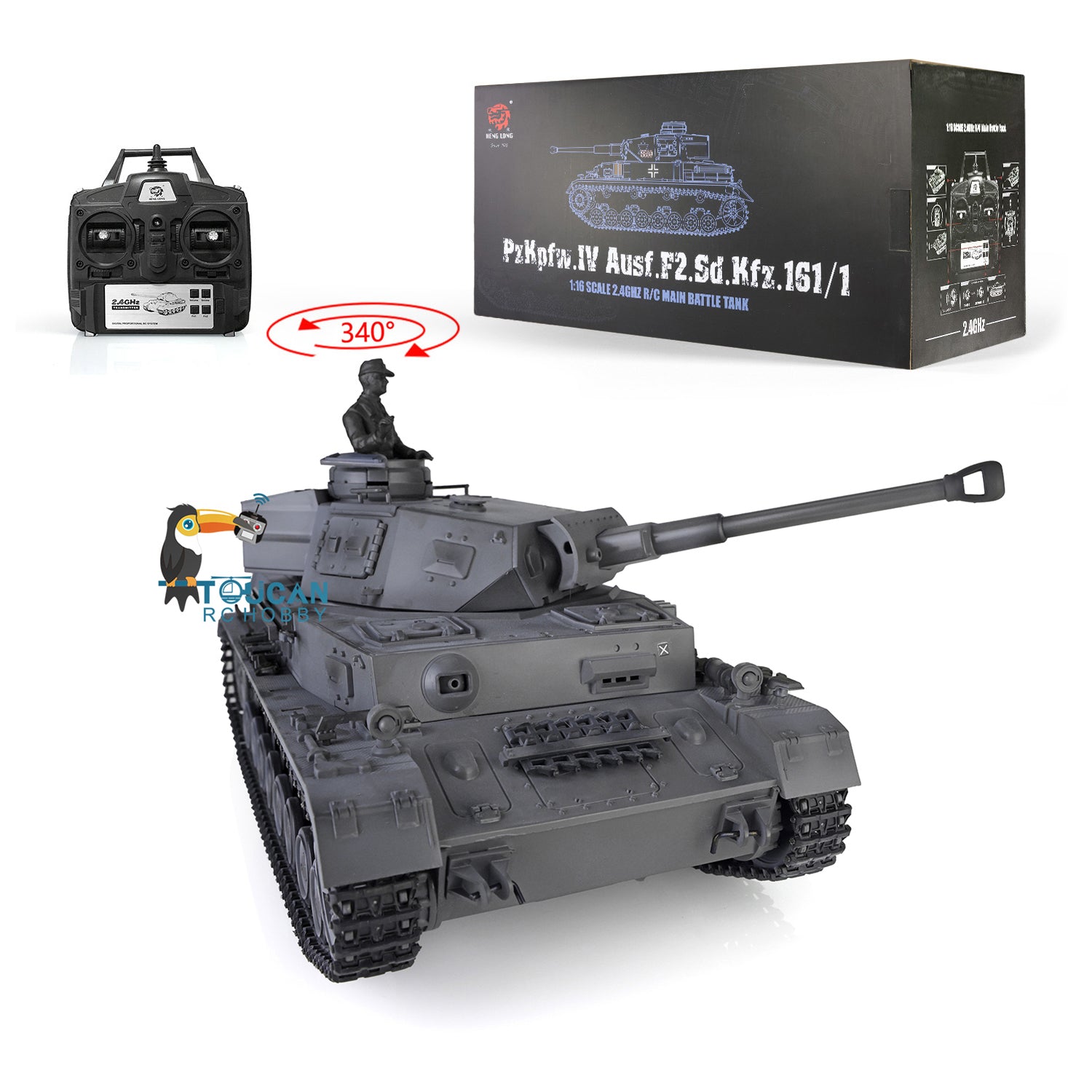 2.4G Henglong 1/16 Scale RC Tank 3859 - German Panzer IV F2 Ready-to-Run Plastic Model with Smoke Generator, BB Shooting, Road Wheels & Tracks - Perfect for Military Enthusiasts, Collectors and RC Battle Games