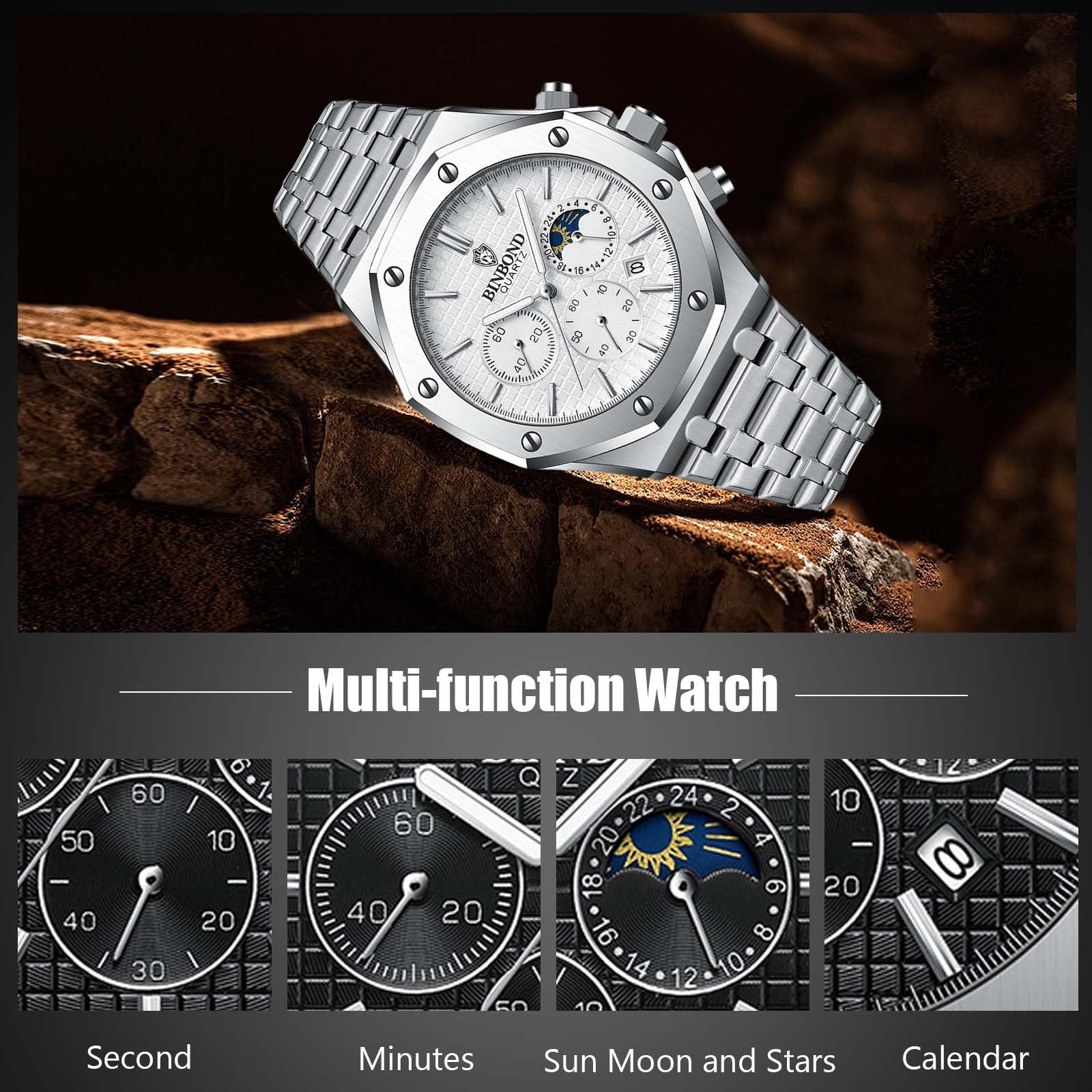 RORIOS Men's Business Analog Quartz Watch - Stylish Chronograph Wristwatch with Stainless Steel Band | Waterproof, Multifunctional Dress Watch for Professionals | Perfect for Office, Formal Events & Daily Wear