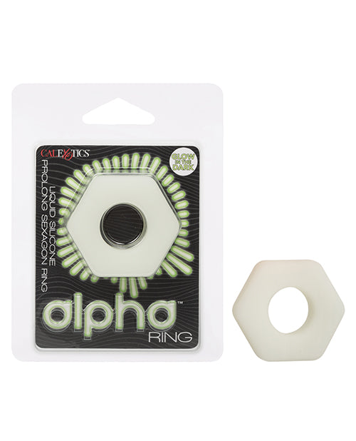 Alpha Glow in the Dark Liquid Silicone Sex Toy - Prolong Pleasure Hexagon Cock Ring (White) - Perfect for Couples Play & Sensual Nighttime Fun