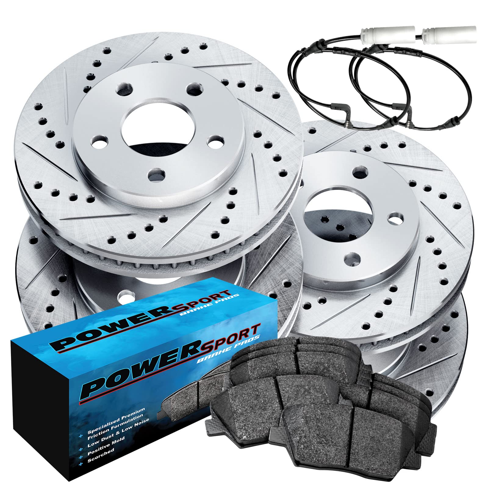 PowerSport Front & Rear Brake Pads and Rotors Kit - Ceramic Brake Pads with High-Performance Rotors BLCC.34168.02 | Perfect for Motorcycles, ATVs & UTVs | Improved Stopping Power & Heat Resistance