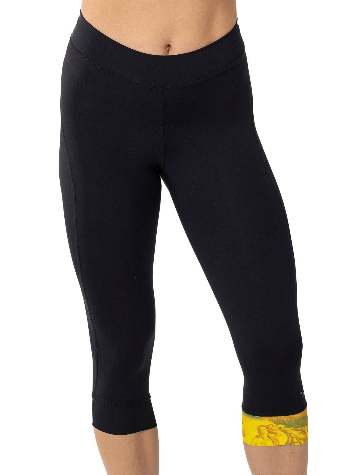 Women's Terry Cycling Padded Bike Capris - Elastic Free Waist, Printed Leg Band, Breathable Leggings for Peloton & TDF Riders | Perfect for Indoor Cycling, Spinning Classes & Outdoor Bike Tours