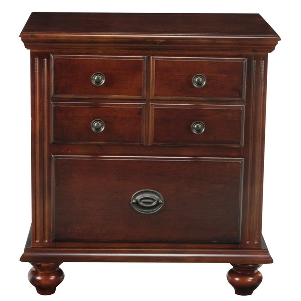 BOWERY HILL 2-Drawer Solid Wood Nightstand - Cherry Finish Transitional Bedside Table for Bedroom, Living Room & Guest Room - Stylish Storage with Two Drawers