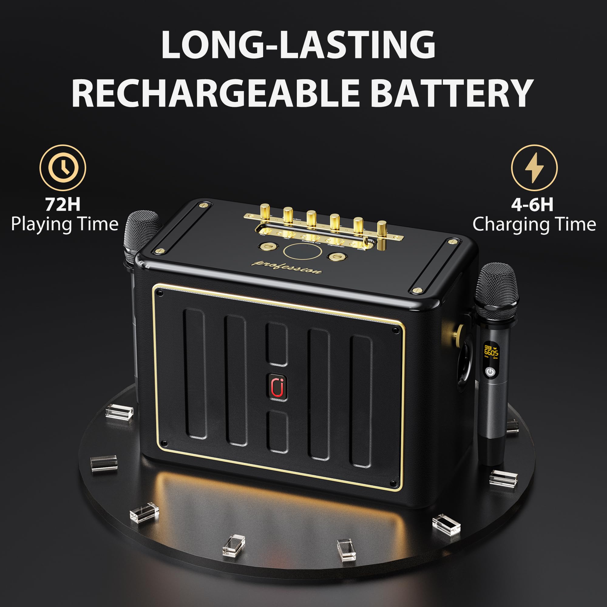 JYX Portable Bluetooth Karaoke Machine with 2 Wireless Microphones - PA System with Bass/Treble Control, TV/Bluetooth/USB/TF/AUX Connectivity for Home Parties, Outdoor Gatherings & Family Entertainment