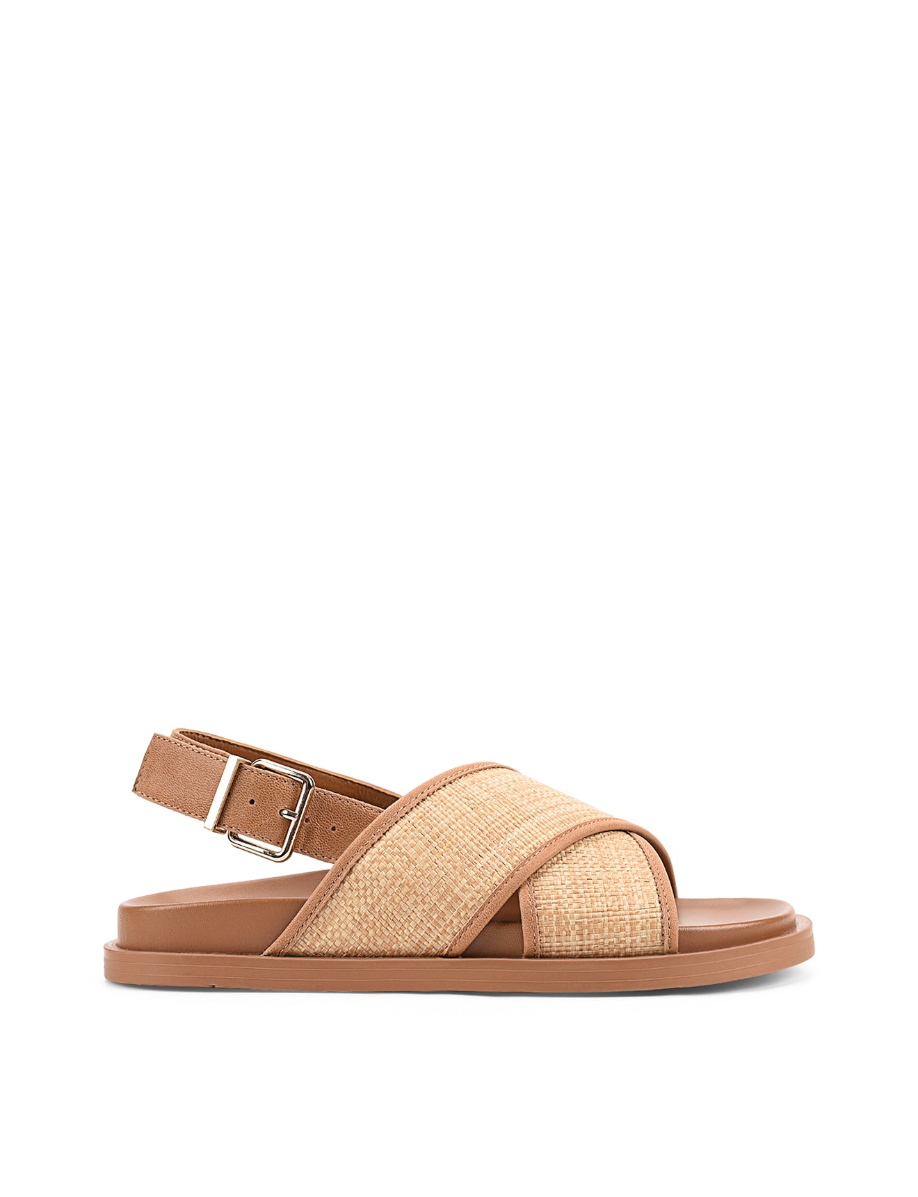 Laguna Footbed Sandals for Women - Comfortable Tan Leather & Natural Raffia Summer Sandals | Beach, Travel & Casual Wear