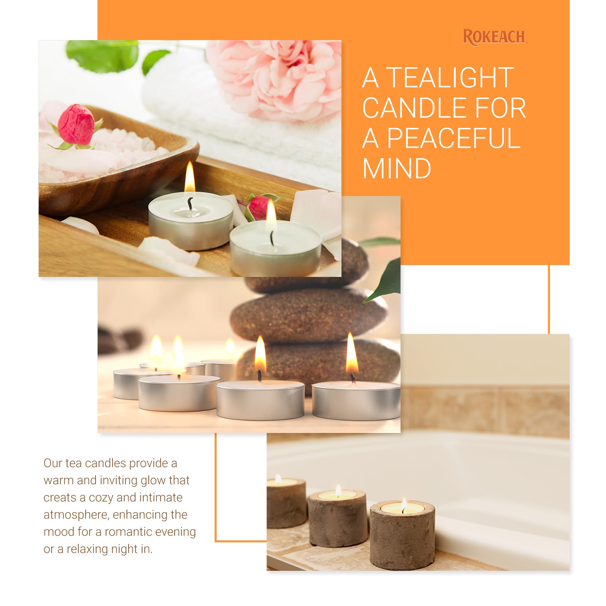 Rokeach Unscented Tea Light Candles (100 Count) - 4.5 Hour Burn Time | Long-Lasting Bulk Votive Candles for Shabbat, Home Decor, Weddings, Holidays & Emergency Use | Perfect for Romantic Dinners, Spa Nights & Outdoor Events