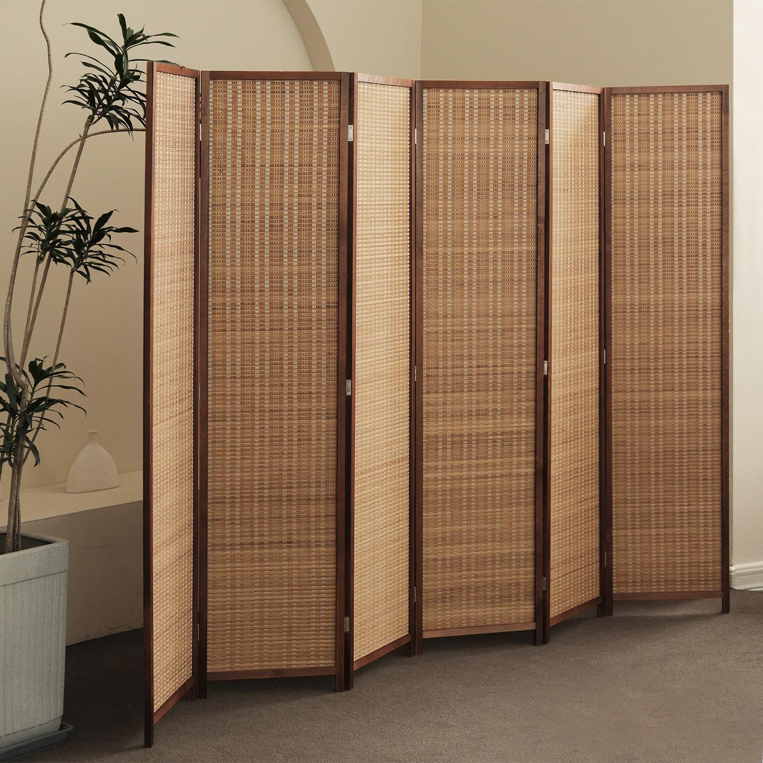 6 Panel Bamboo Room Divider Folding Screen - 67