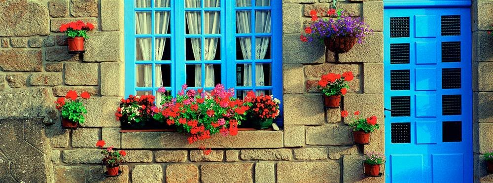 Peel & Stick Wall Mural - Blue Door House in Locronan France (24x9 Inch) Removable Wallpaper for Bedroom, Living Room & Office Decor