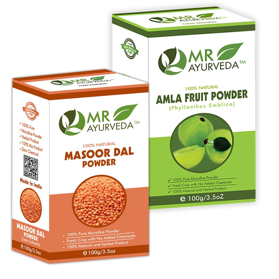 MR Ayurveda 100% Natural Masoor Dal Powder & Amla Powder Combo Pack (200g) - Organic Herbal Hair Care for Growth & Shine | DIY Hair Mask & Scalp Treatment