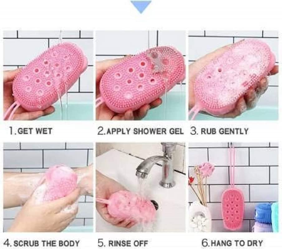 Radha Krishna Silicone Bath Brush - Exfoliating Body Scrubber for Soft Skin (Pink) | Perfect for Shower, Spa & Ayurvedic Self-Care Rituals
