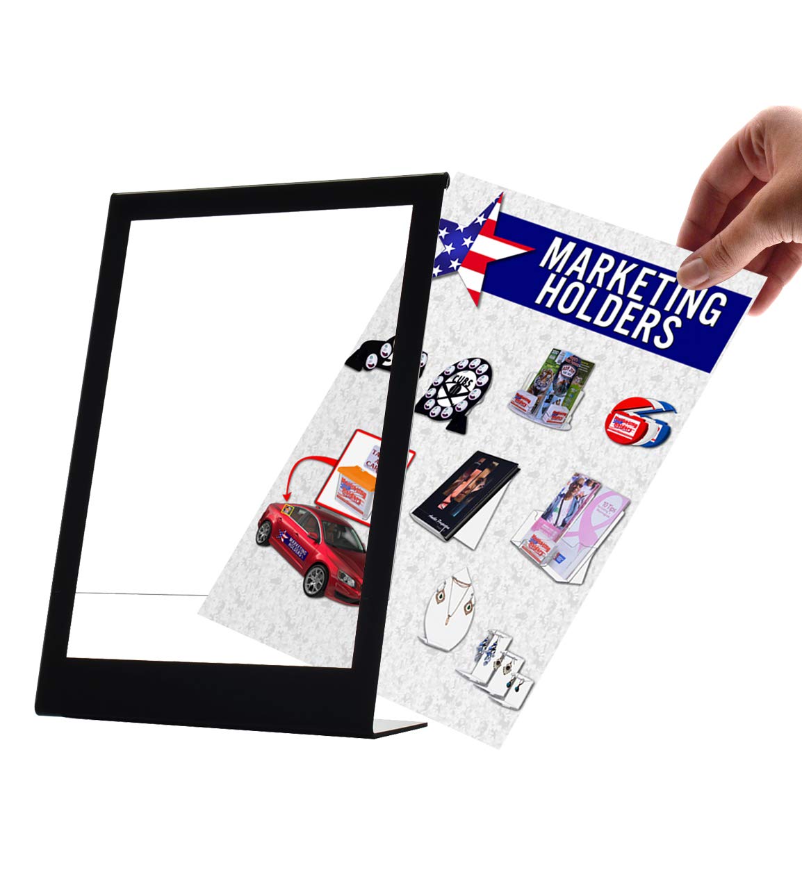 5 Pack Black Border Slant Back Sign Holders - 8.5