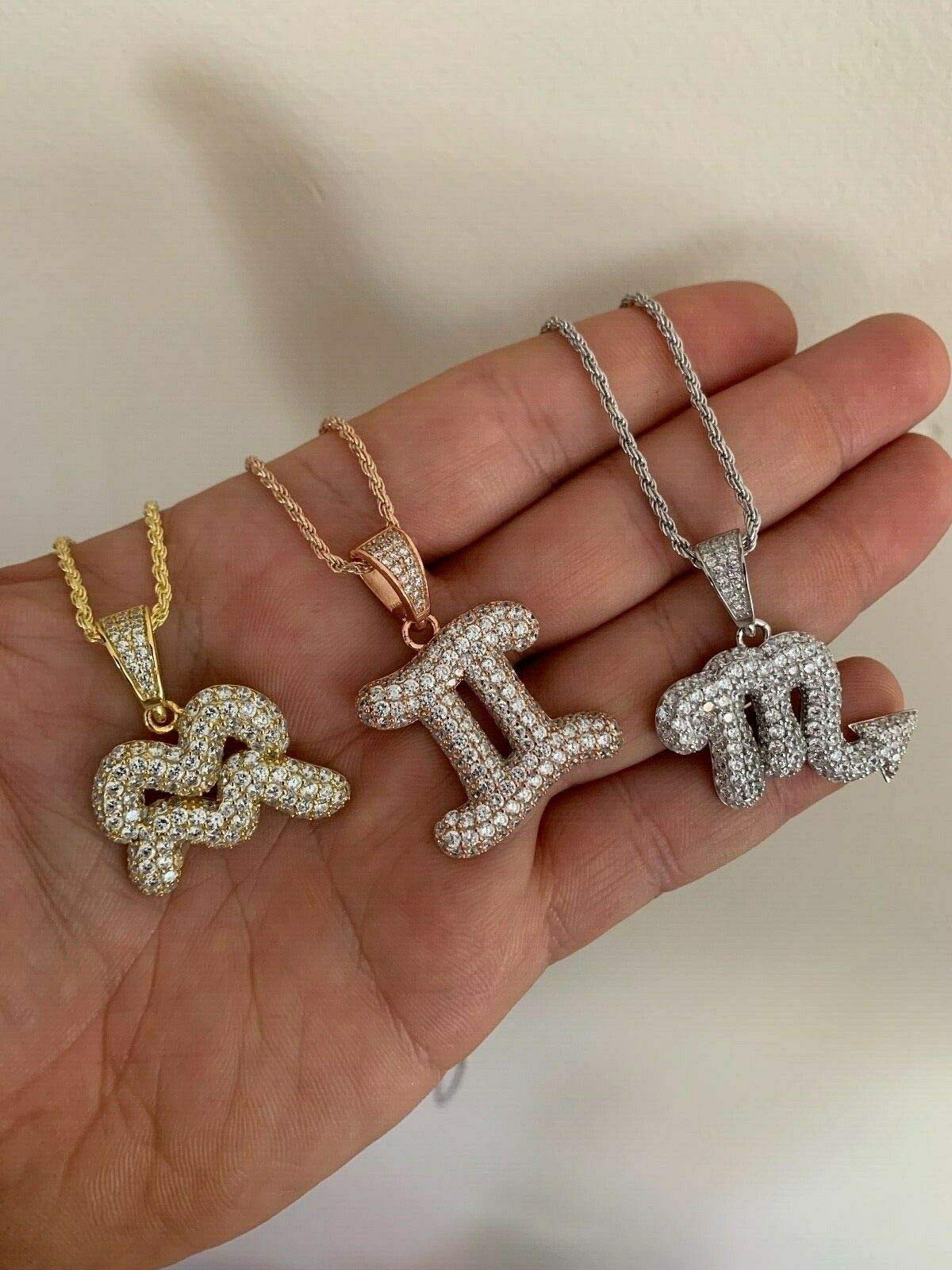 HarlemBling 925 Sterling Silver Zodiac Sign Pendant Necklace for Men & Women - Real Solid Silver Iced Jewelry - Perfect for Birthdays, Gifts & Astrology Fashion