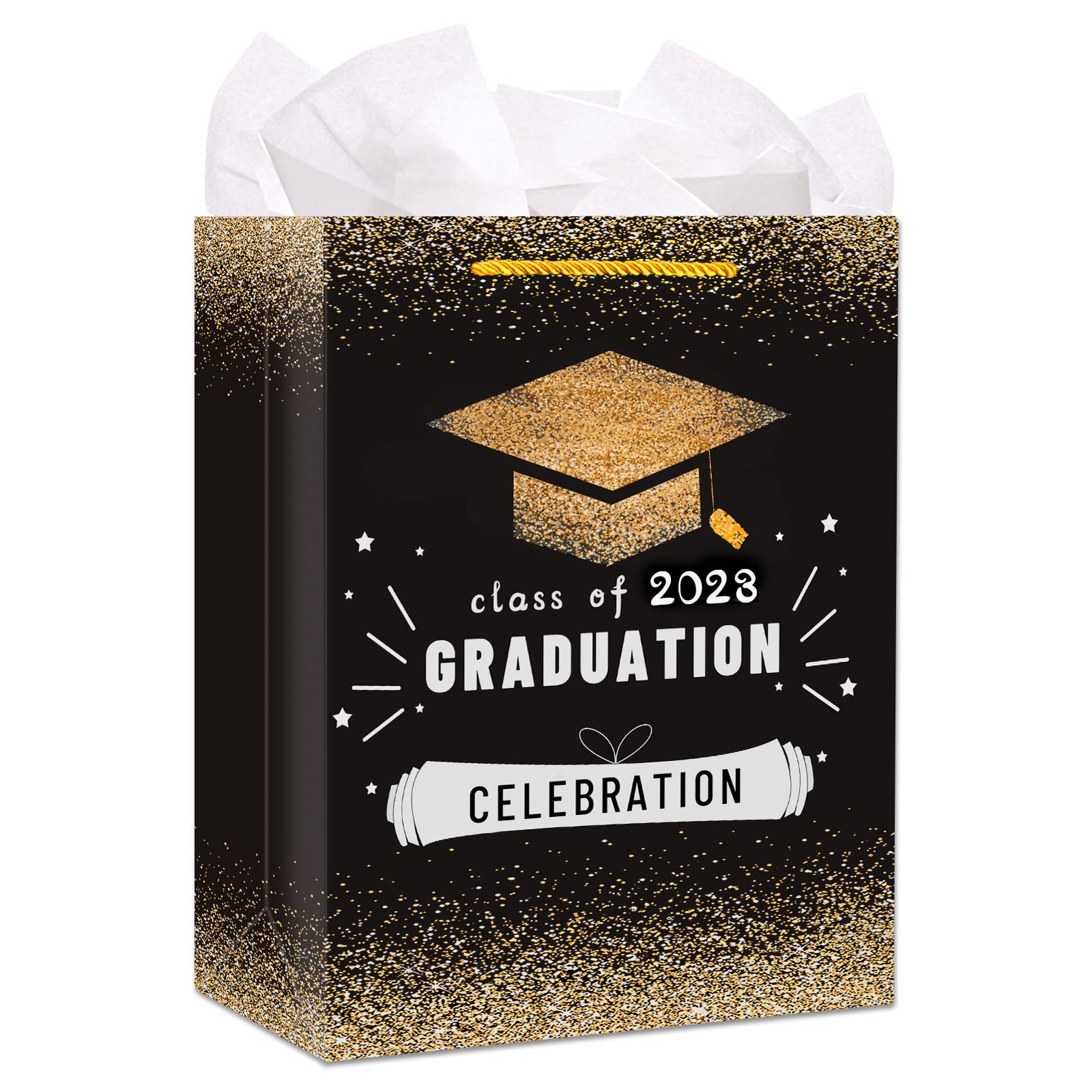 FLYAB 2023 Graduation Gift Bags with Tissue Paper - Class of 2023 Party Favors with Handle for High School & College Graduates (Senior/Junior) - Perfect for Graduation Ceremonies, Open House Parties & Celebration Gifts