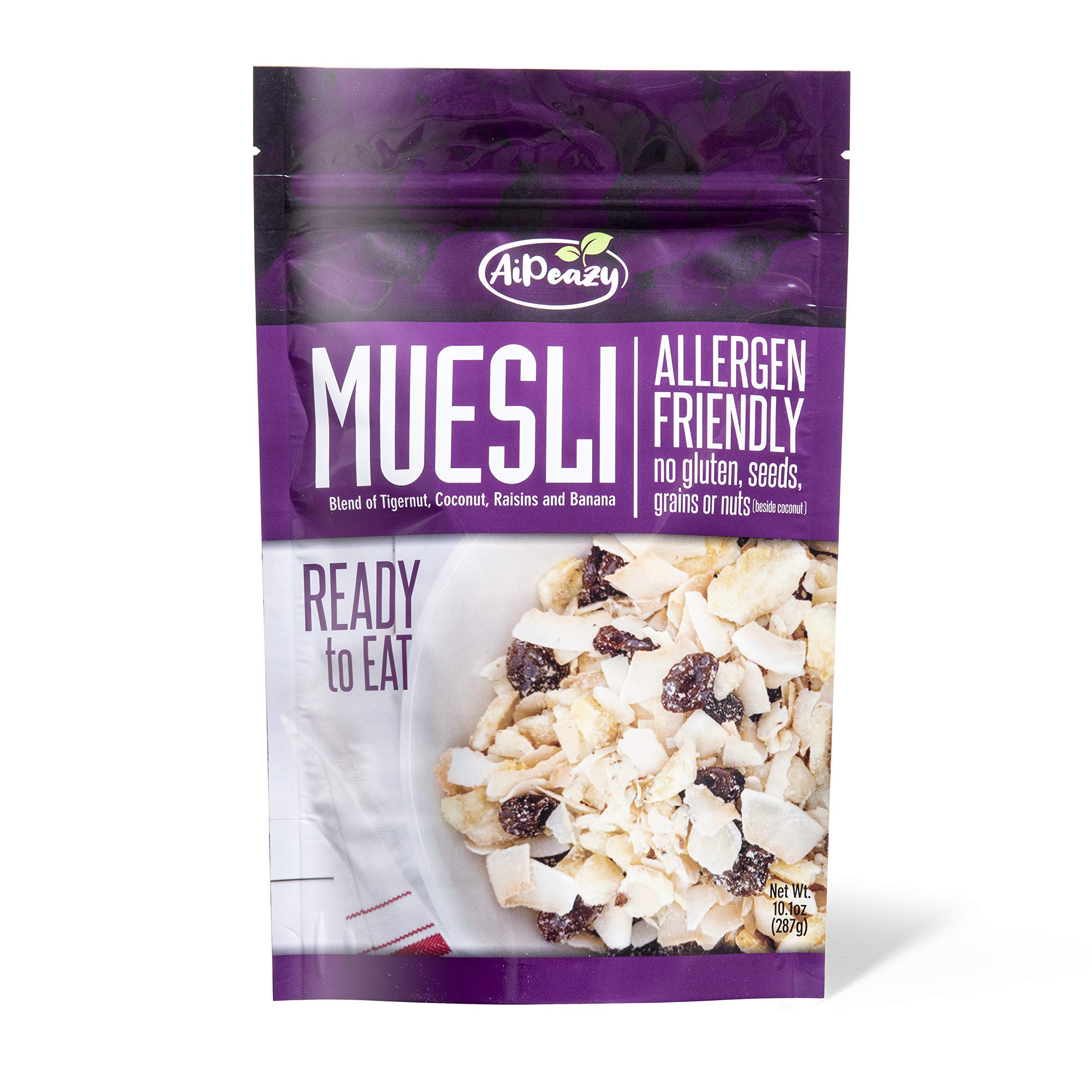 Organic Gluten-Free Paleo Muesli Mix with Raisins, Tigernut, Coconut & Banana - Healthy Breakfast Cereal & Snack - 10.1oz - Perfect for Office, Travel & Kids Lunch Boxes