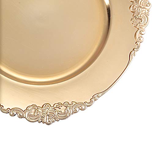 24-Pack 13-Inch Gold Round Charger Plates with Embossed Rim - Elegant Dinnerware for Wedding, Reception & Party Decorations - Perfect for Formal Dining, Holiday Gatherings & Special Events