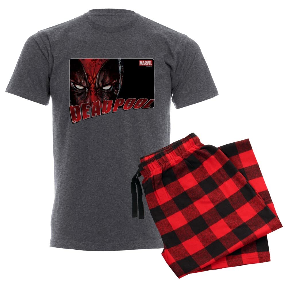 Sinister Deadpool Men's Charcoal Pajama Set - Soft Cotton Sleepwear for Superhero Fans | Perfect for Lounge Wear, Halloween Costumes & Comic Conventions