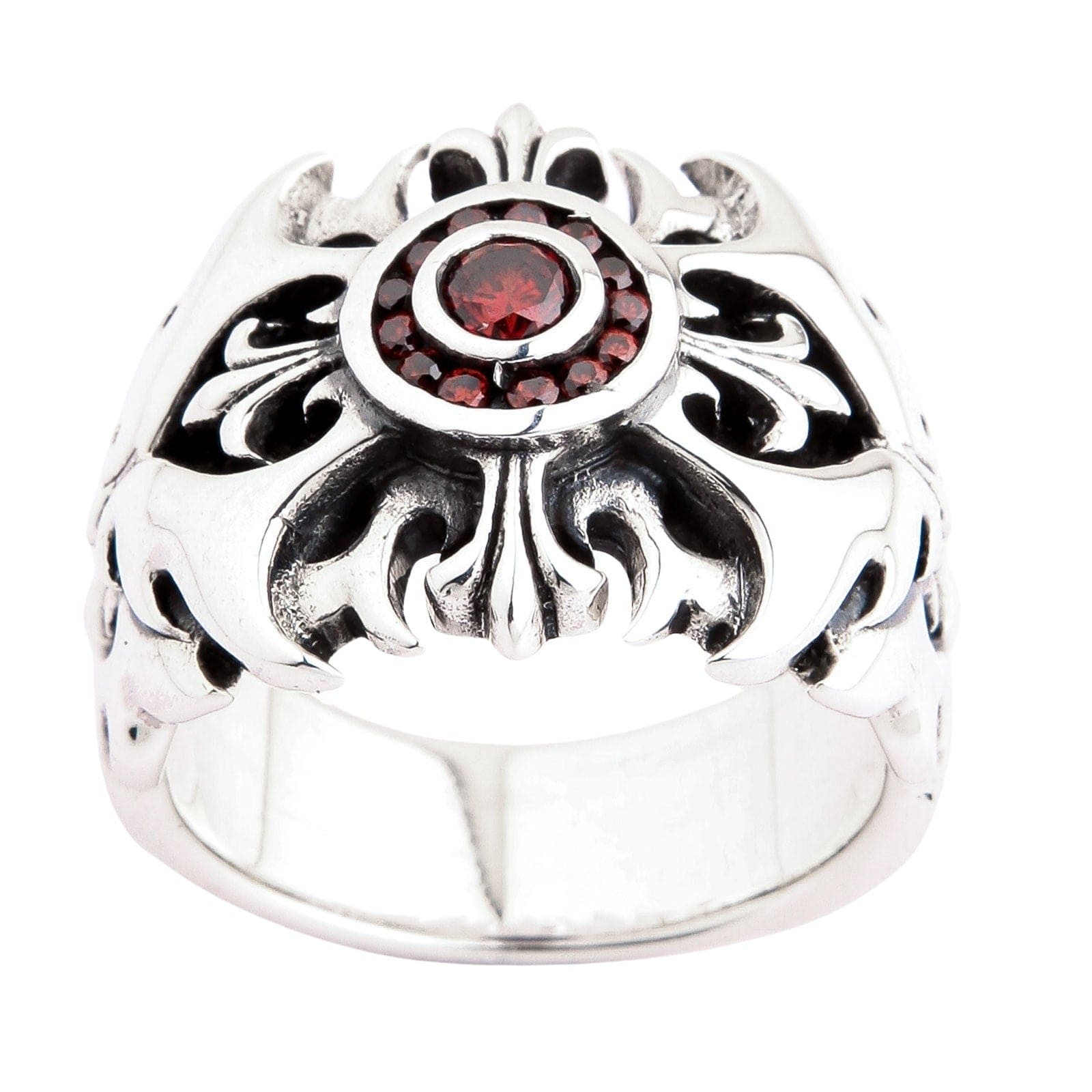 Garnet Tribal Cross Sterling Silver Ring for Women – Elegant Bohemian Jewelry for Everyday Wear, Gifts & Special Occasions