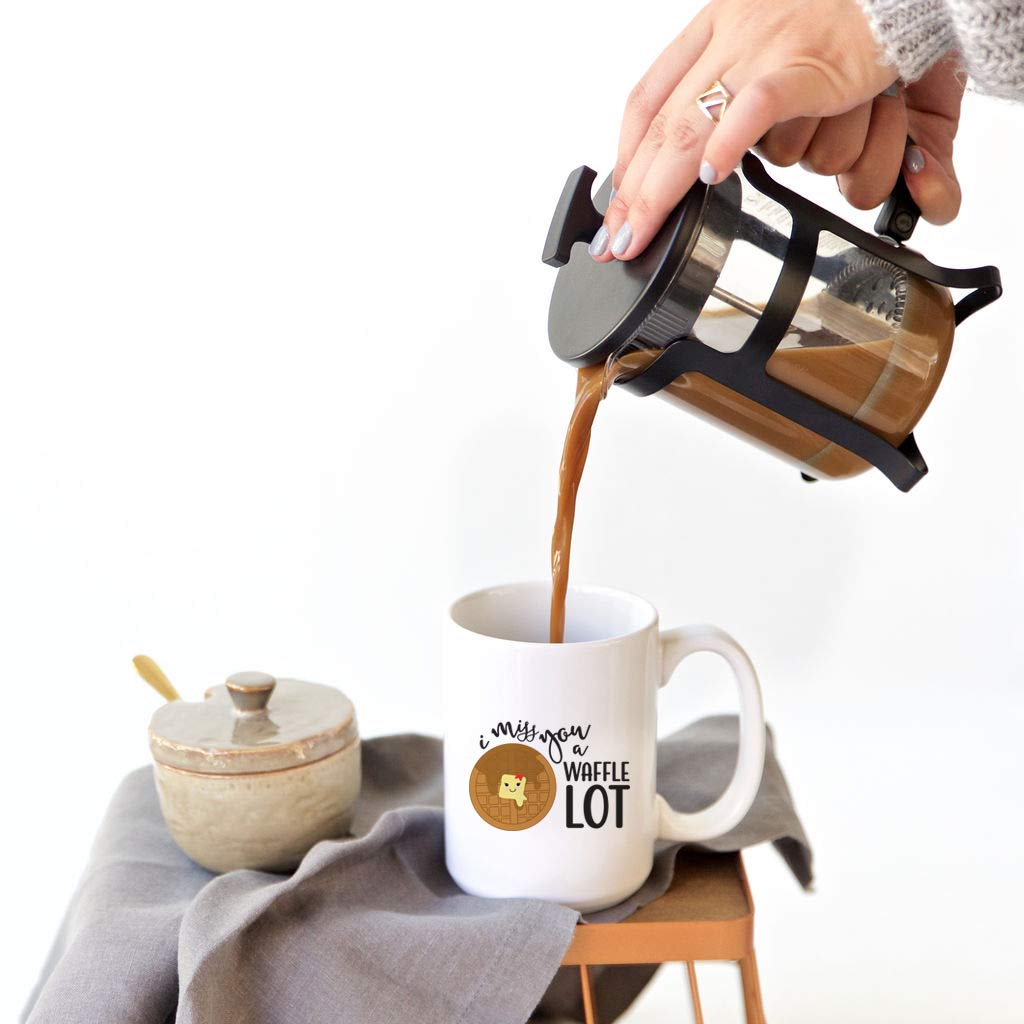 The Cotton & Canvas Co. 'I Miss You a Waffle Lot' Funny Food Pun Porcelain Coffee Mug - 11oz Ceramic Tea Cup for Coffee Lovers & Gift Giving - Perfect for Home, Office, or Breakfast in Bed