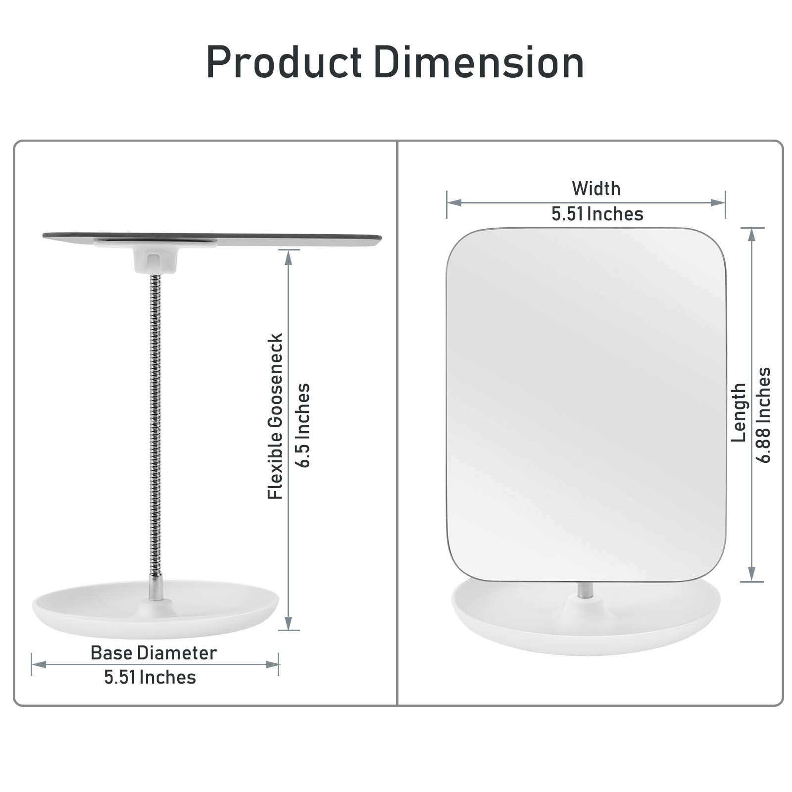 CLSEVXY Adjustable Table Vanity Mirror with Stand - 360° Rotating Folding Makeup Mirror with Flexible Gooseneck for Desk - Portable Square Cosmetic Mirror for Home, Bedroom & Travel Use