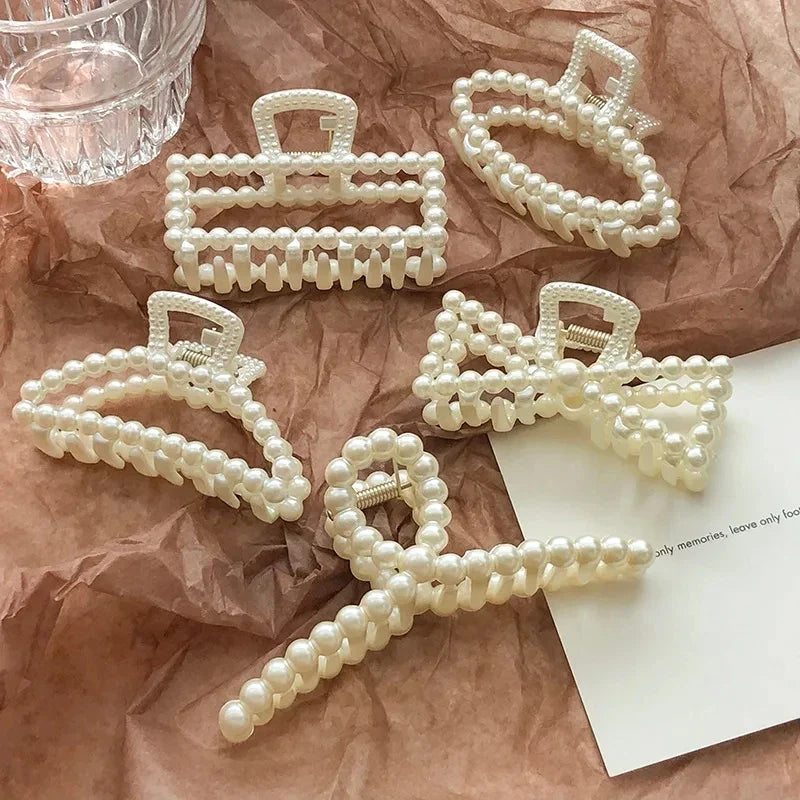 4/5/6PCS Elegant Pearl Hair Claws for Women - Fashion Geometric Hairpins, Barrettes Headwear, Ponytail Hair Clips - Perfect for Weddings, Parties & Everyday Styling