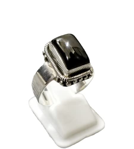 Black Onyx Gemstone 925 Sterling Silver Rectangle Cabochon Ring - Natural Black Stone Statement Jewelry, Unique Handmade Gift for Women, Birthstone & Bohemian Style Ring for Valentine's Day, Promise or Anniversary - Perfect for Evening Events, Date Nights & Special Occasions