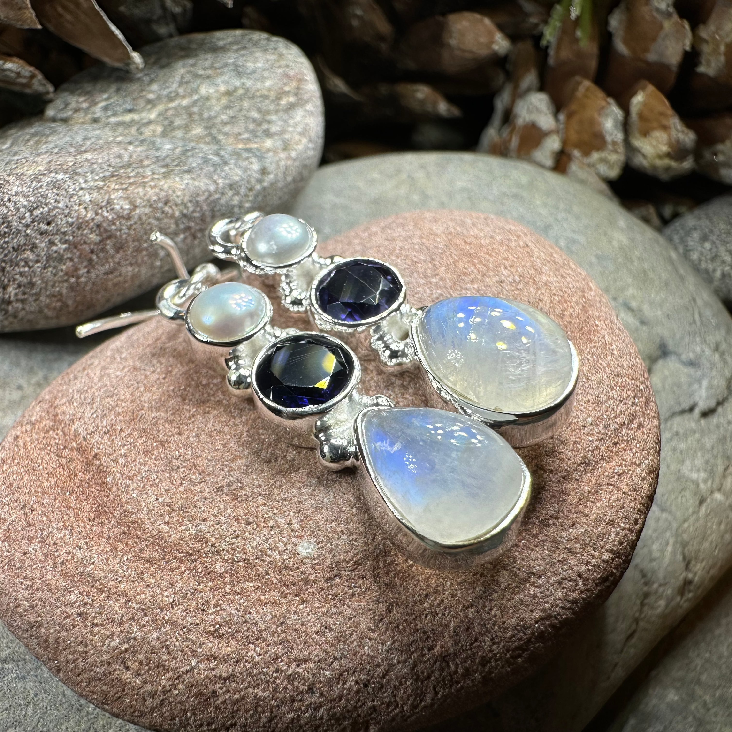 Ava Moonstone Earrings for Women - Genuine Sterling Silver Dangle Earrings with Healing Stone - Perfect for Boho, Wedding & Everyday Jewelry