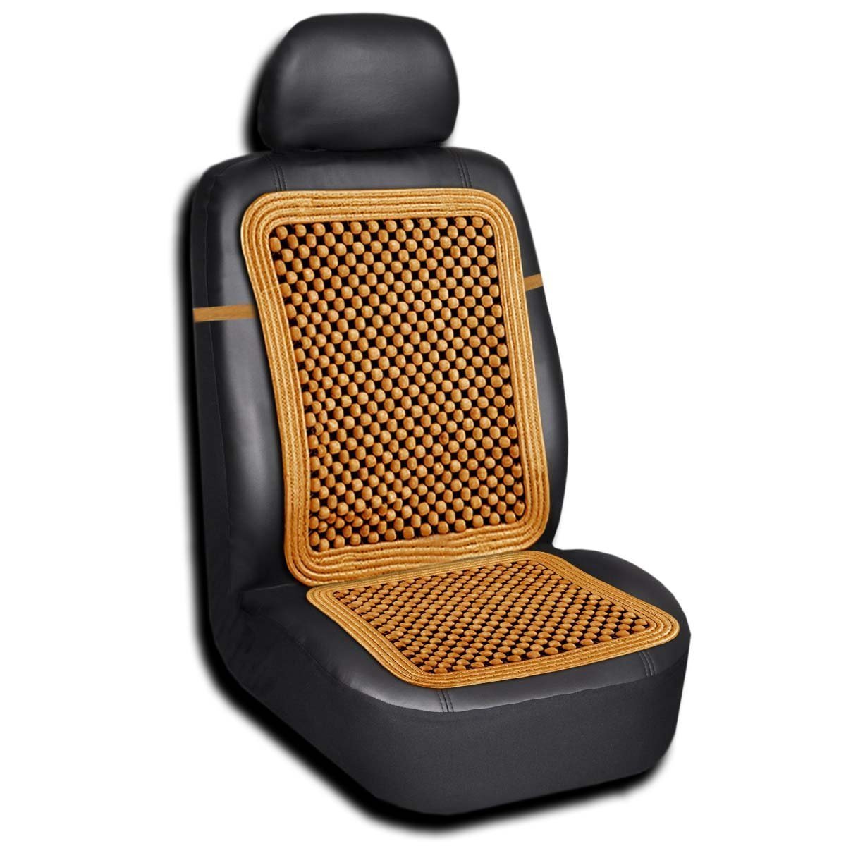 Zento Deals Natural Wood Beaded Seat Cover - Breathable & Comfortable Car Seat Cushion for Office Chair, Truck, or Home Use - Improves Airflow & Reduces Back Pain
