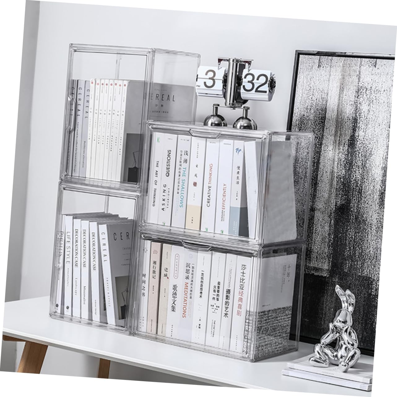 Tofficu Clear Acrylic Book Storage Box - Stackable Textbook Holder for Bedroom, Office & Student Dorm - Organize Books, Magazines & Sundries - Perfect for Home, School & Office Organization