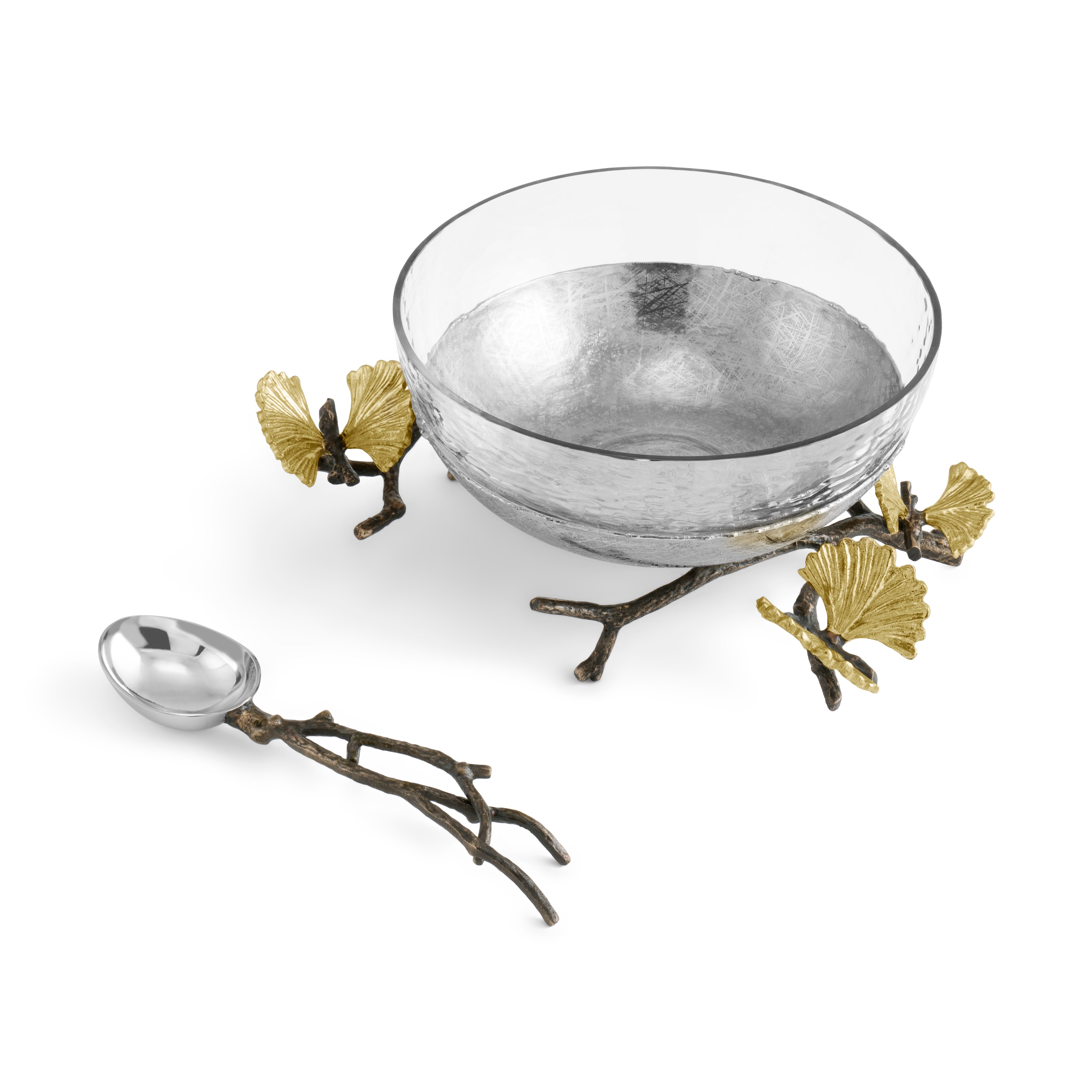 Butterfly Ginkgo Glass Nut Dish with Spoon - Elegant Serving Bowl for Nuts, Candy, Snacks - Perfect for Parties, Weddings, Home Decor