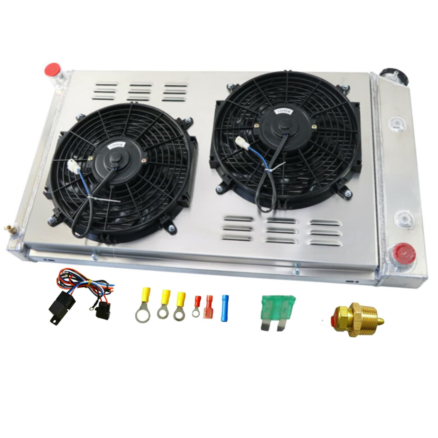 4 Row Aluminum Radiator Shroud with Dual 12