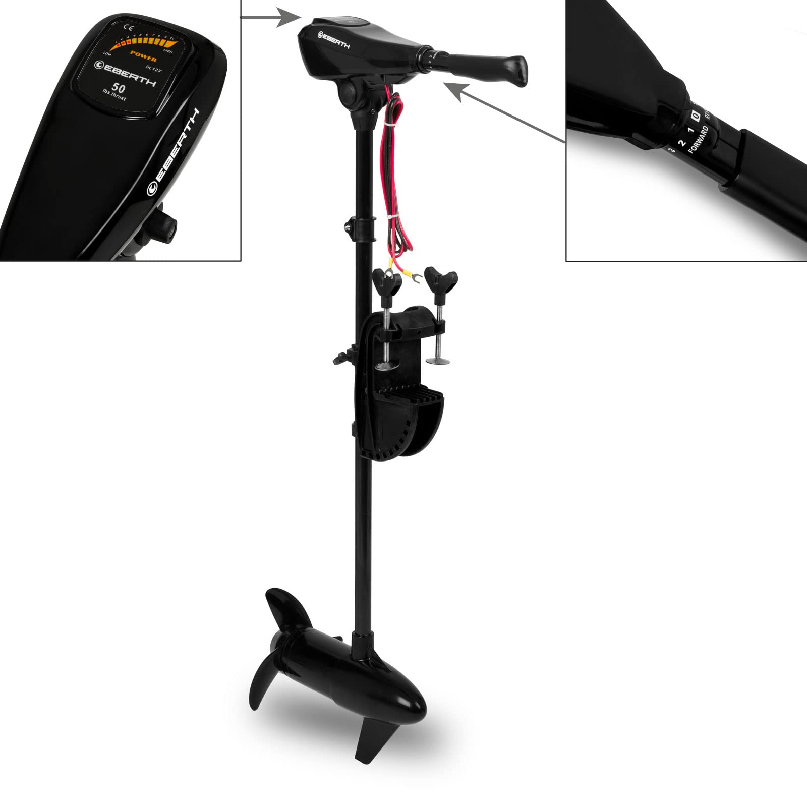 EBERTH 50 lbs Thrust 12V Electric Outboard Motor for Boats - 5 Forward & 3 Reverse Speeds - Perfect for Inflatable Boats, Fishing, and Small Watercraft Adventures