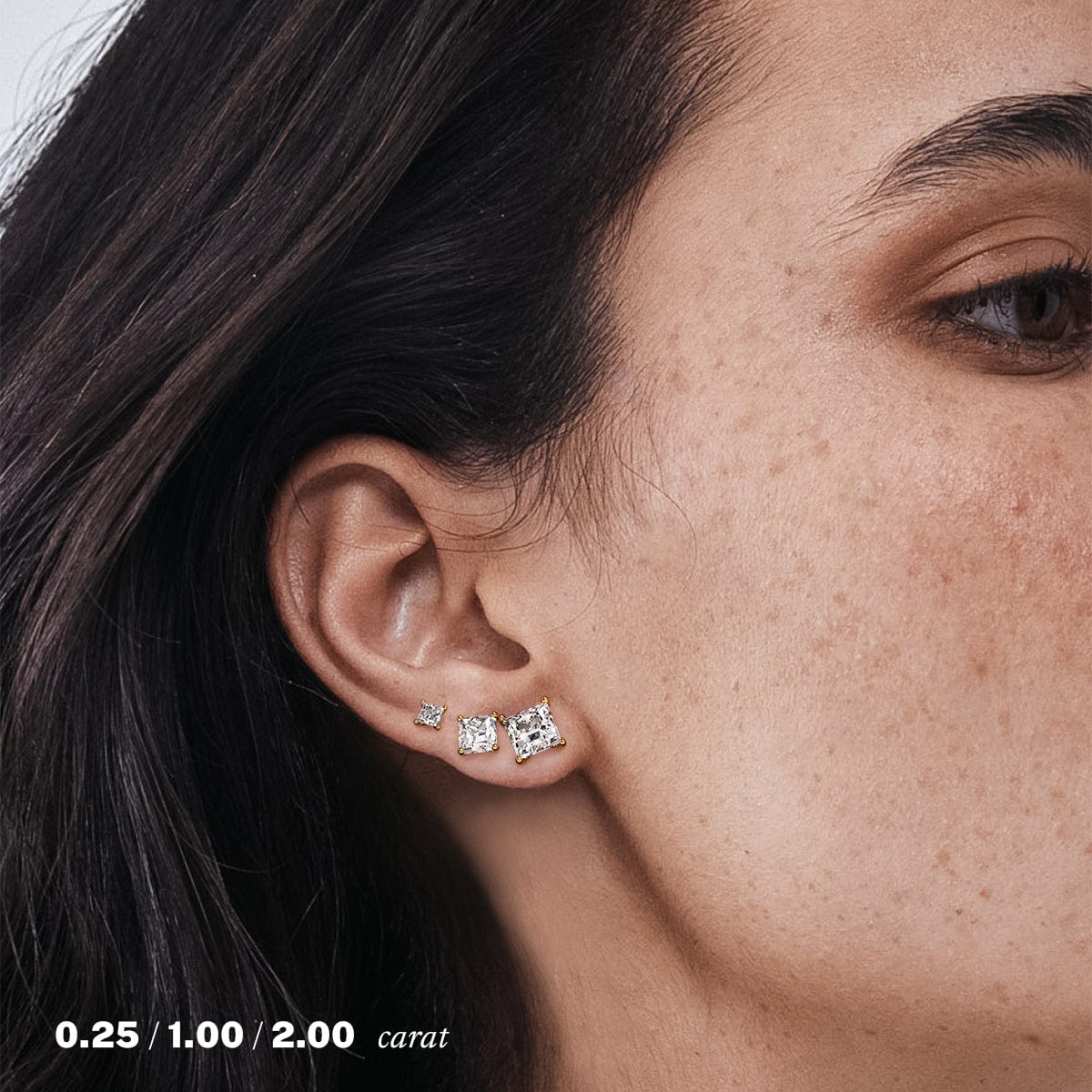 2 Carat Princess Cut Diamond Stud Earrings - 14K White Gold Earrings for Women, Perfect for Weddings, Anniversaries & Special Occasions