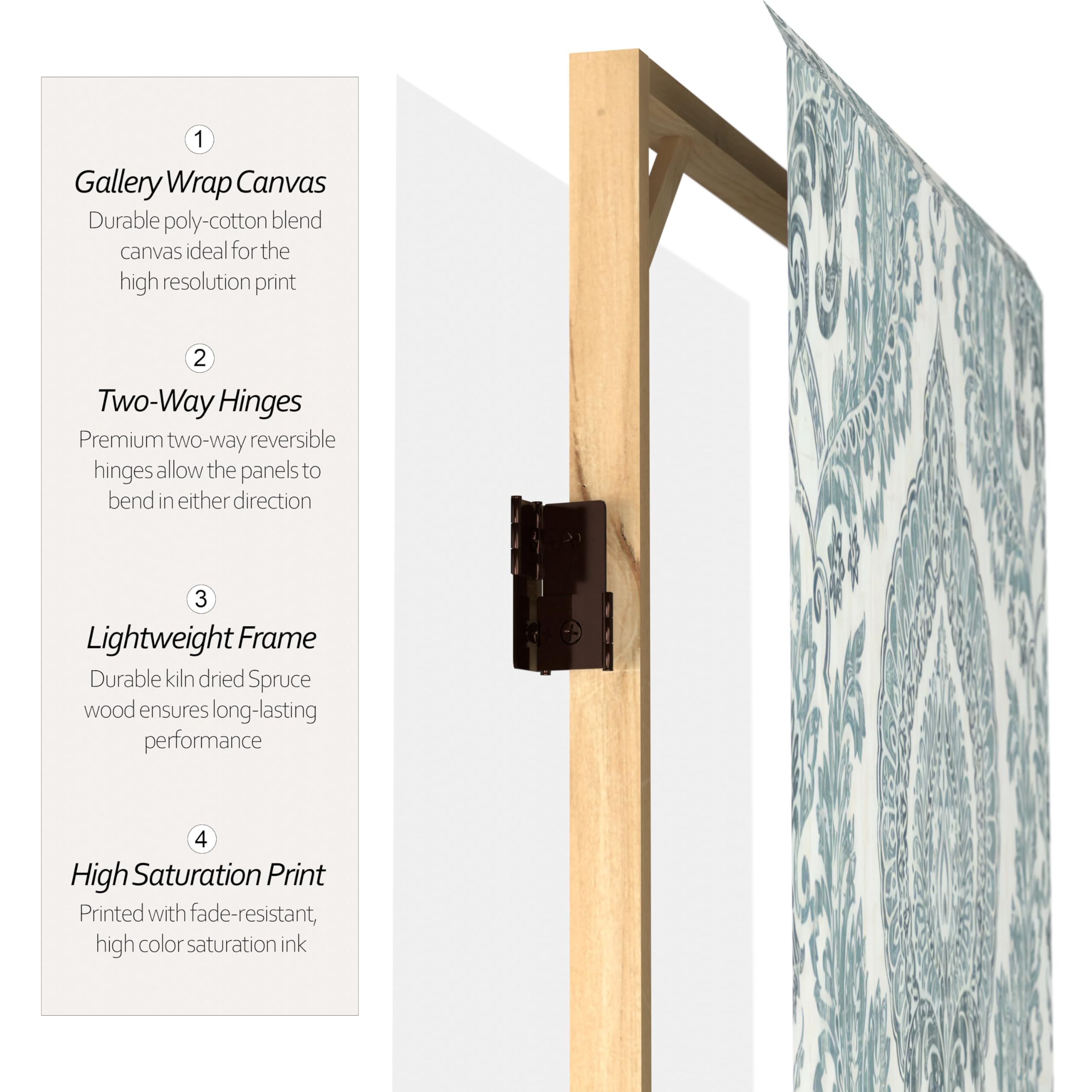 6 ft. Tall Red Lantern Double Sided Ivory Damask Canvas Room Divider - Elegant Folding Screen for Living Room, Bedroom, Office & Wedding Decor