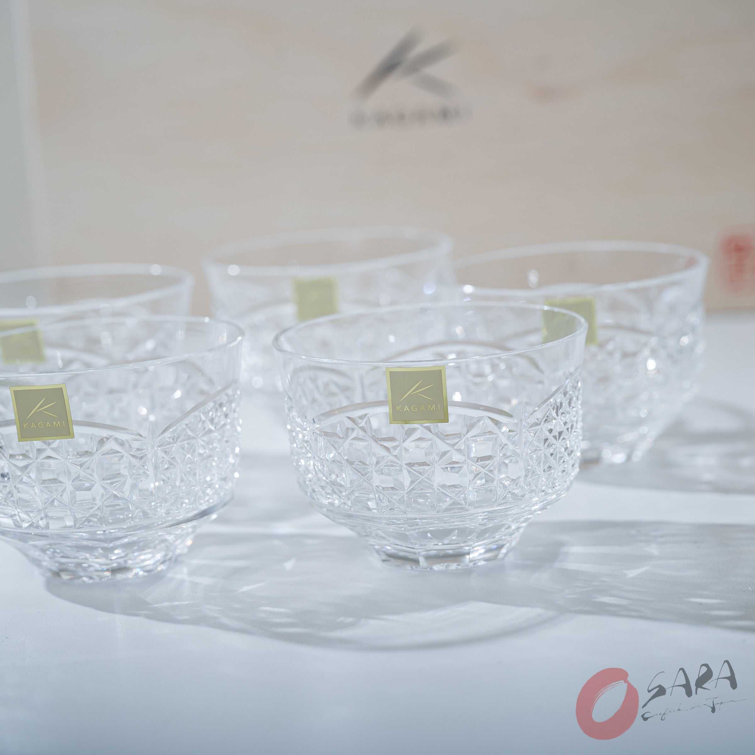 Premium KAGAMI Crystal Edo Kiriko Cold Tea Cup Set - 5 Piece Japanese Handcrafted Glassware for Iced Tea, Cocktails & Elegant Entertaining