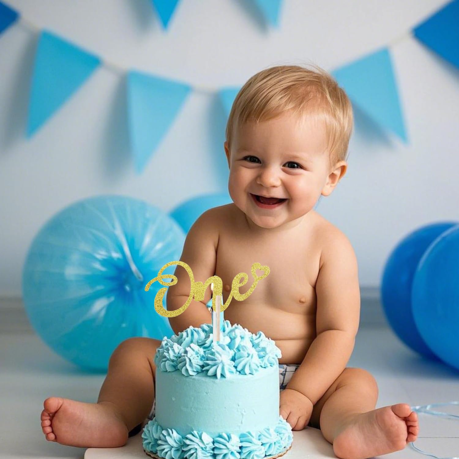 ALISSAR Glitter 1st Birthday Cake Topper - Double Sided Gold for Boys & Girls | Perfect for Anniversary Cakes