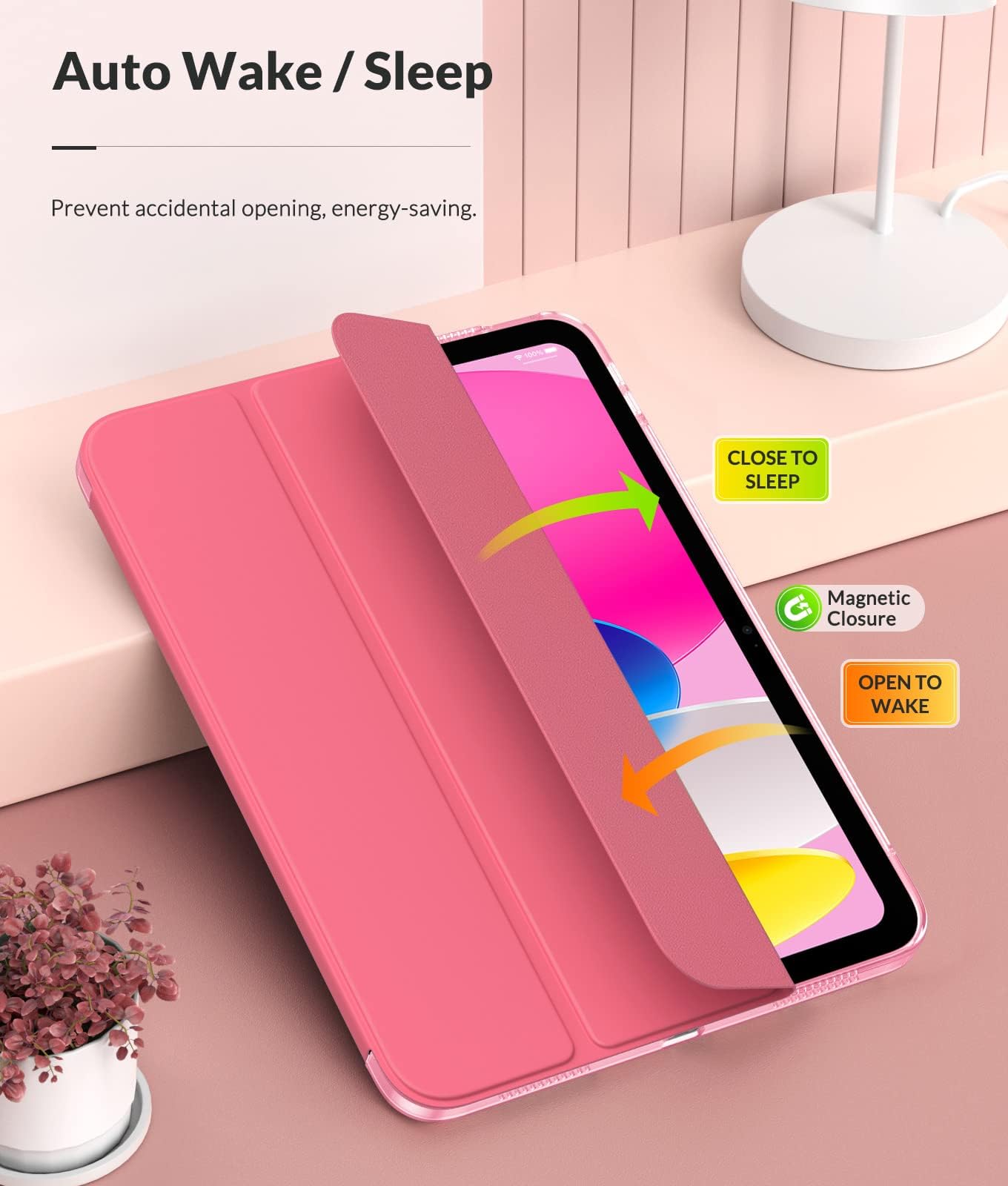 MoKo iPad 11th Gen (2025) & 10th Gen (2022) Case - Slim Protective Cover with Translucent Frosted Back, Auto Wake/Sleep, Touch ID Support - Perfect for Work, School & Travel - Watermelon Design
