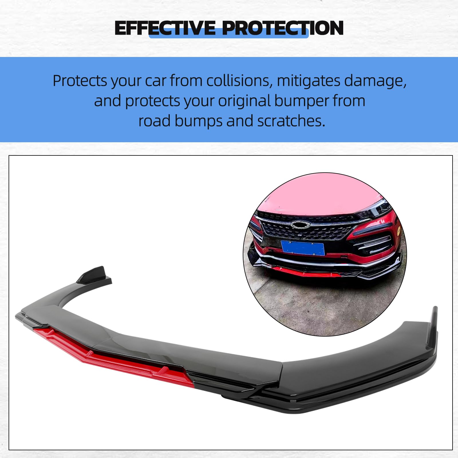 Universal Front Bumper Lip for Cars - Glossy Black ABS Adjustable Front Splitter with Red Accent - Vehicle Bumper Protector & Style Enhancer for Sedans, Coupes & Sports Cars - Perfect for Racing, Car Shows & Street Style Upgrades