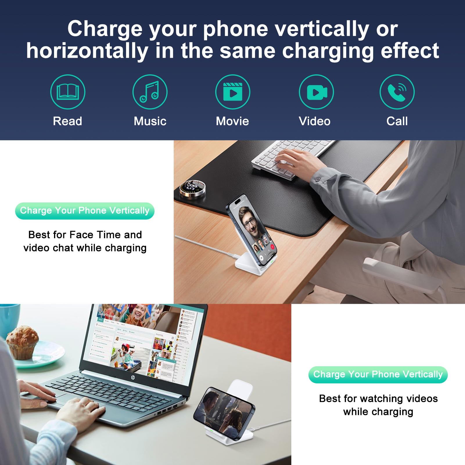 15W Fast Wireless Charging Stand for Samsung Galaxy S25/S24 Ultra/S23 FE/S22+/S21/S20/S10, Google Pixel 9/8 Pro/7a/6, iPhone 16/15/14/13/12/11 Pro Max - Qi-Certified Phone Charger Station for Home, Office & Nightstand Use