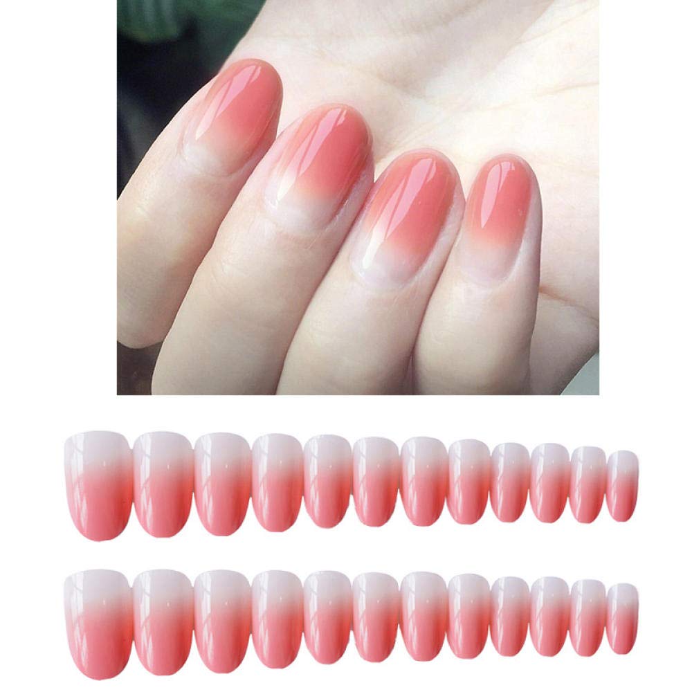 24pcs Gradient Pink False Nails Set - Medium Long Round Fake Nails for Wedding, Bridal & Special Occasions | Durable Artificial Nail Tips for Professional Salon & DIY Nail Art at Home
