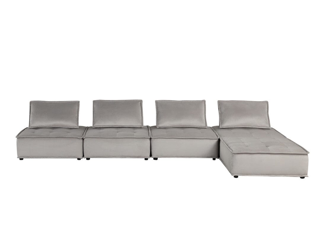 Anna Light Gray Velvet 5-Piece Sectional Sofa Set with Reversible Chaise - Modern L-Shaped Couch for Living Room, Family Room & Home Theater