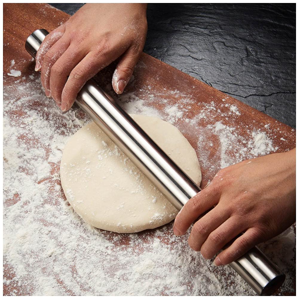 YYFANGYF 304 Stainless Steel Rolling Pin with Thickness Rings - Non-Stick Baking Rolling Pin for Pastry, Dough & Cookies - Comfortable Grip, Crack-Resistant, Easy to Clean - Perfect for Home Bakers & Professional Kitchens