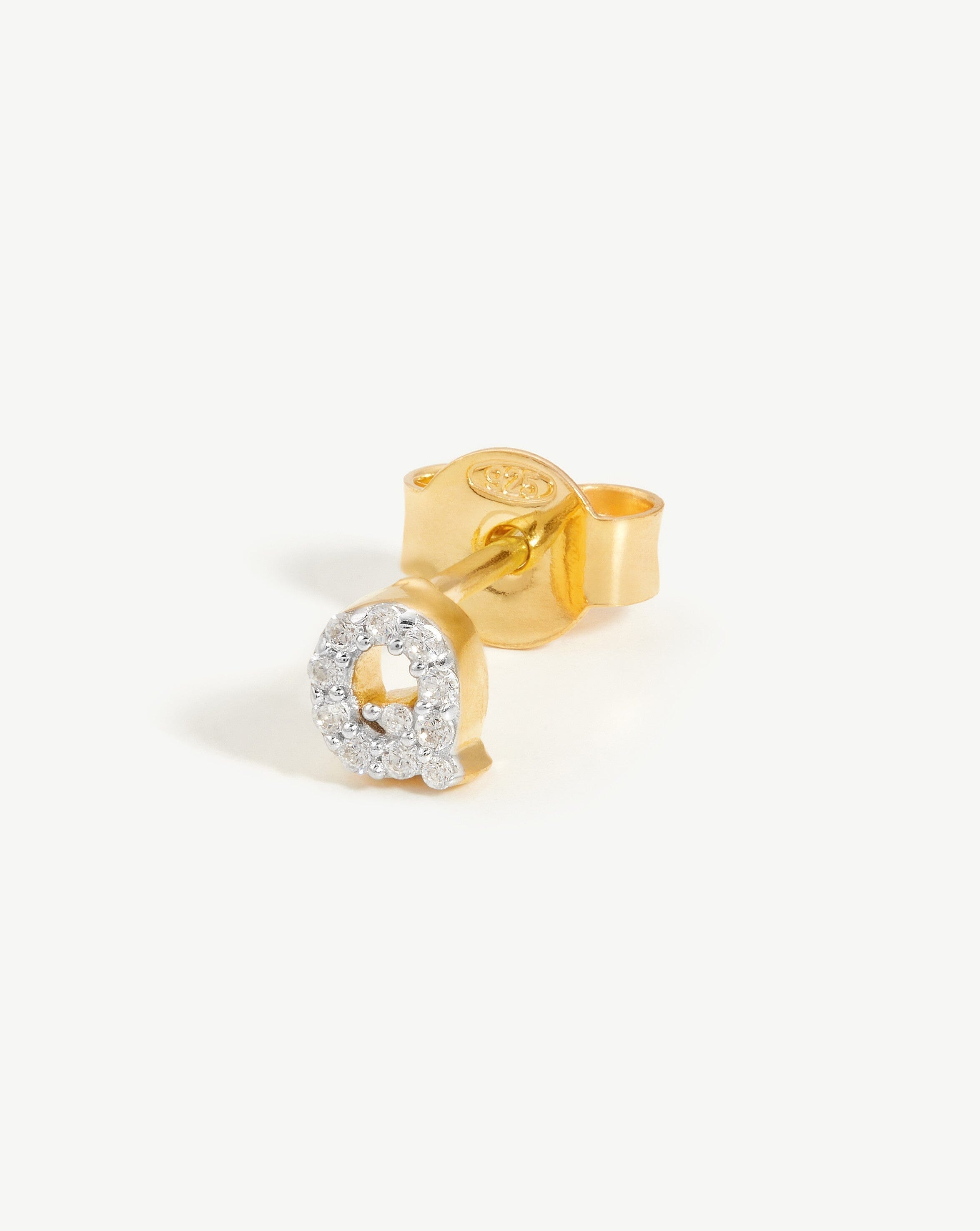 Pave Initial Single Stud Earring - Personalized Initial Q | 18k Gold Vermeil & Cubic Zirconia | Elegant Gift for Women, Birthday, Anniversary, Wedding Jewelry