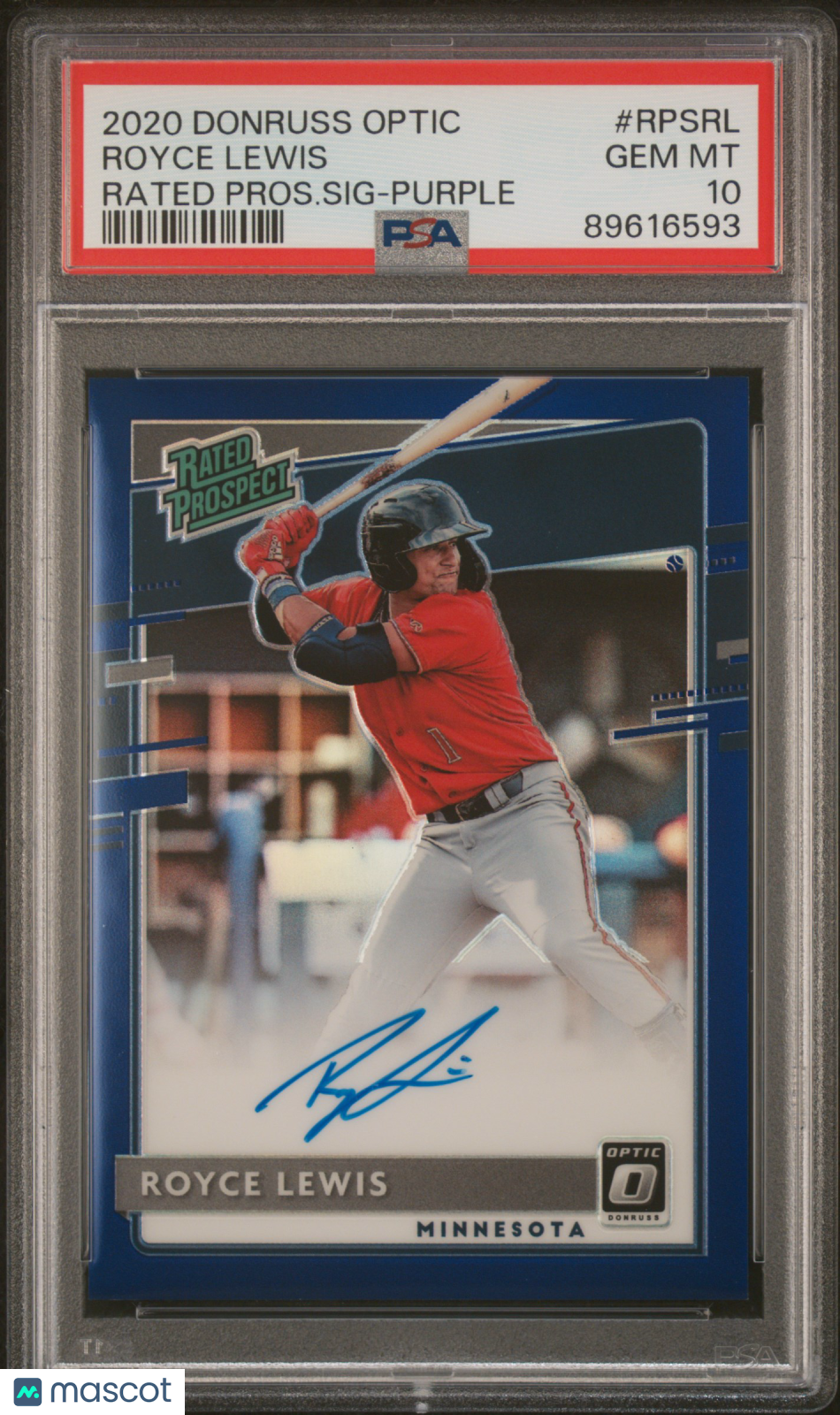 2020 Donruss Optic Rated Prospects Royce Lewis Purple /75 #RPSRL Auto PSA 10 Gem Mint Baseball Card - Perfect for Collectors, Investors & Display Cases